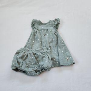 Easy Peasy Green Polka Dot Dress W Diaper Cover, Girls Size 6-9 Months